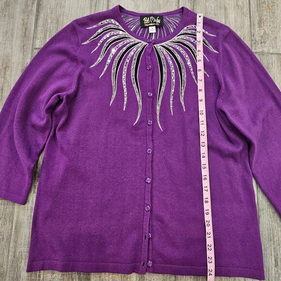 Bob Mackie Cardigan Women M Wearable Art Purple Sequin Beaded Embellished Top - Picture 3 of 10